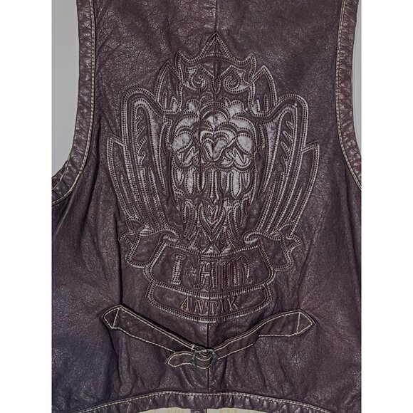 New I AM ANTIK Beige Brown Faux Leather Canvas Western Indian Handmade Vest - Picture 3 of 5